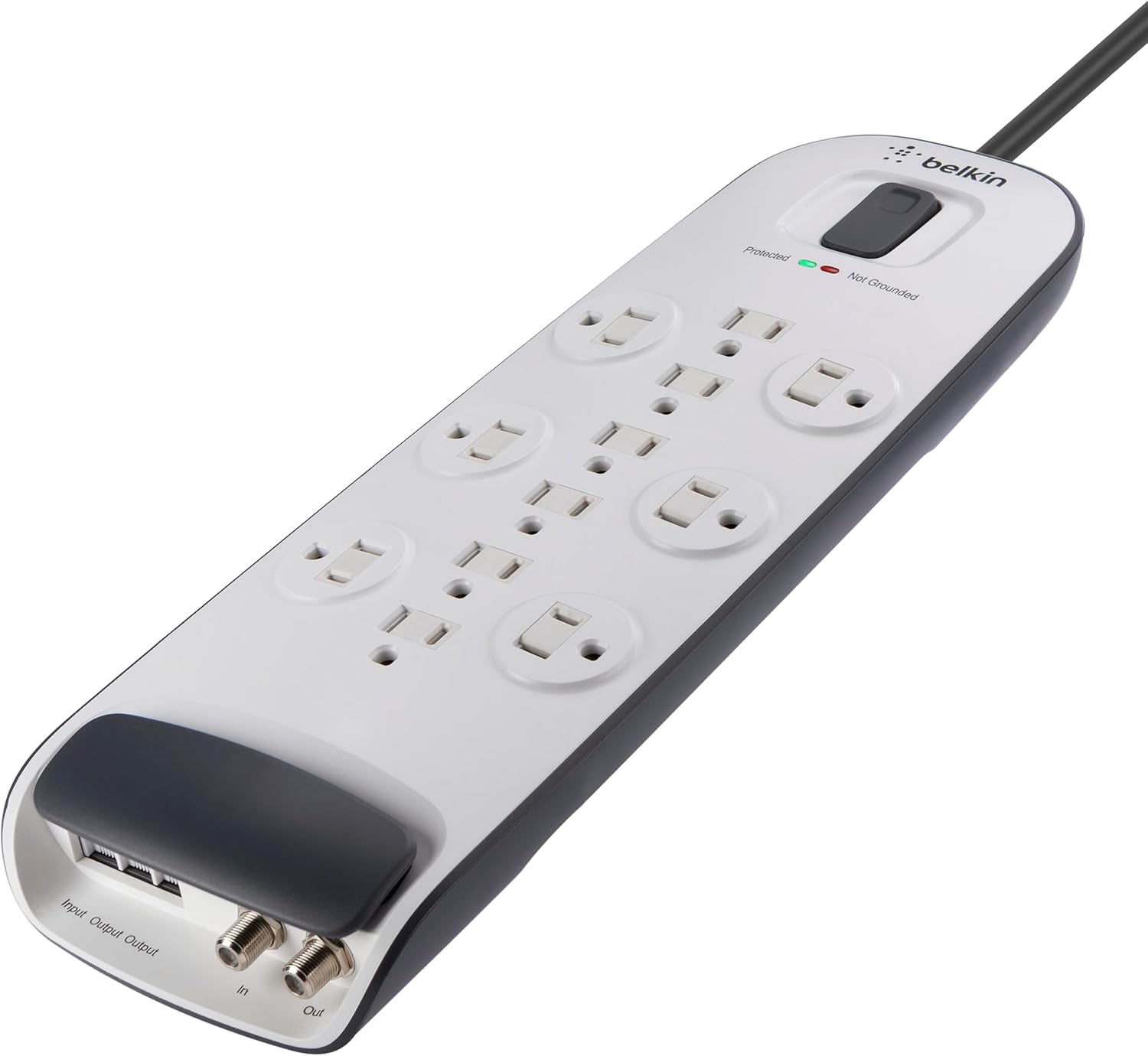 Belkin Power Strip Surge Protector - 12 AC Multiple Outlets, Ethernet & Cable Protection - 8 ft Long Extension Cord for Home, Office, Travel, Computer Desktop & Phone Charger - 3996 Joules, White