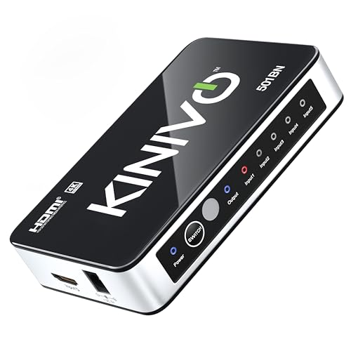 Kinivo HDMI Switch 4K HDR 501BN (5 in 1 Out, 4K 30Hz HDR, HDMI 2.0, High Speed 18Gbps, IR Remote, HDCP) - Compatible with Roku, PS5, Xbox, Apple TV, Nintendo Switch, Cable Box