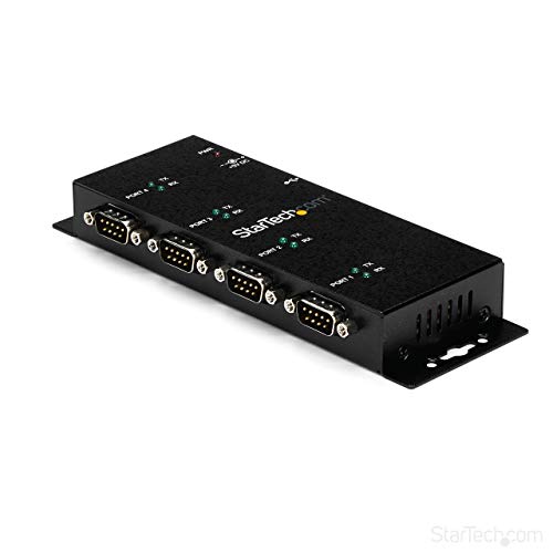 StarTech 4 Port USB to Serial RS232 Adapter - Wall Mount - Din Rail - COM Port Retention - FTDI USB to DB9 RS232 Hub, TAA (ICUSB2324I)