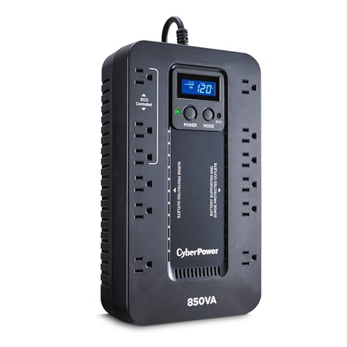 CyberPower EC850LCD Ecologic UPS Battery Backup and Surge Protector, 850VA/510W, 12 Outlets, ECO Mode, Compact, UL Certified