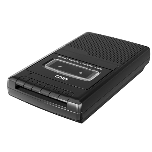 COBY Portable Cassette Player & Recorder  Retro Audio Tape Recorder with Built-In Microphone, Speaker & Headphone Jack  Compact Battery or AC Operated Walkman-Style Voice Recorder for Music Playback