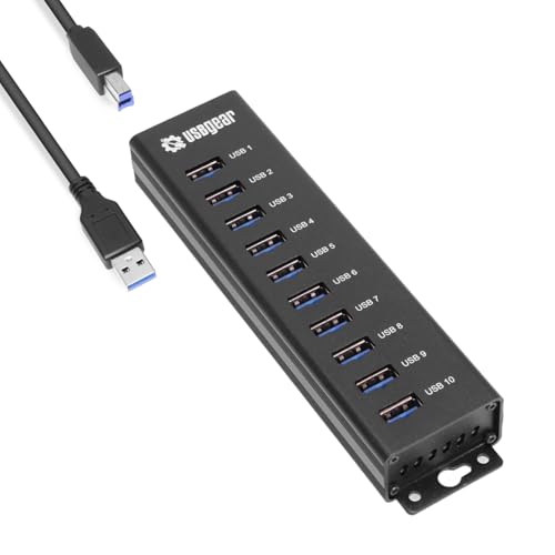 10-Port USB 3.2 Gen 1 Mountable Charging and SuperSpeed Data Hub with 5V/4A Power Adapter and USB Type-A to Type-B Cable Up to 900mA per Port Charging Function Wall and Surface Mounting