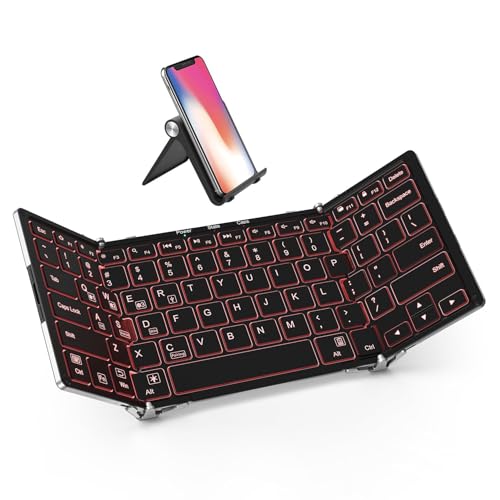 iClever Backlit Foldable Keyboard, BK05 Wireless Folding Keyboard with Backlight, Portable Bluetooth Key Board for Travel, Compact for iPad Tablet Laptop PC Smartphone, Support 4 Devices