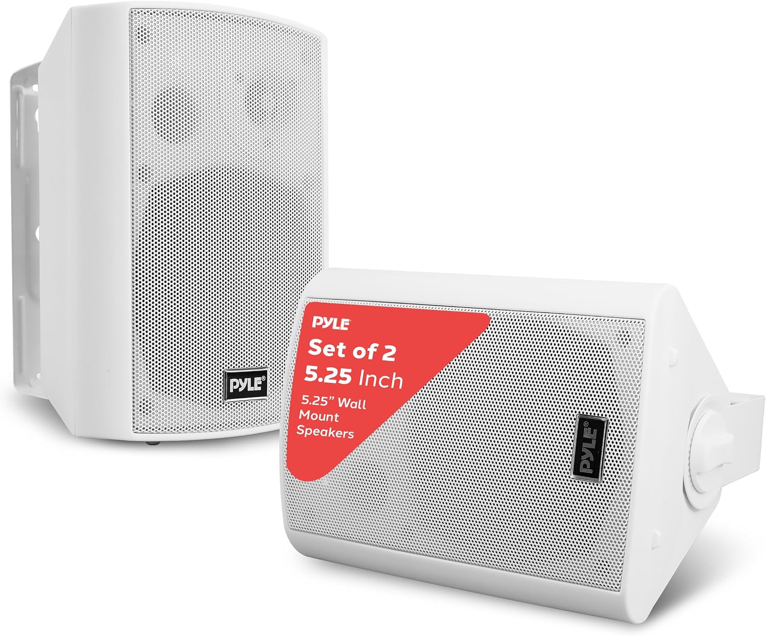Pyle Wall Mount Bluetooth Home Speaker System - Active + Passive Pair, Wireless, Water-resistant, Stereo Sound, AUX IN (White)