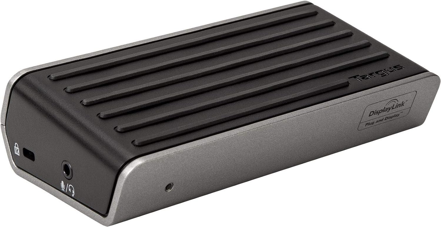 Targus Universal 2K Laptop Docking Station, Single 2K or Dual HD Video, with Charging Power, Audio, & 4 USB 3.0 Ports for PC, Mac, & Android (DOCK120USZ), Gray/Black