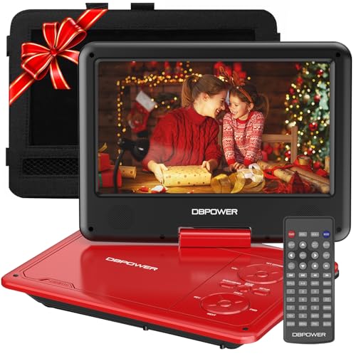 DBPOWER 11.5" Portable DVD Player, 5-Hour Built-in Rechargeable Battery, 9" Swivel Screen, Support CD/DVD/SD Card/USB, Remote Control, 1.8 Meter Car Charger, Power Adaptor and Car Headrest (Red)