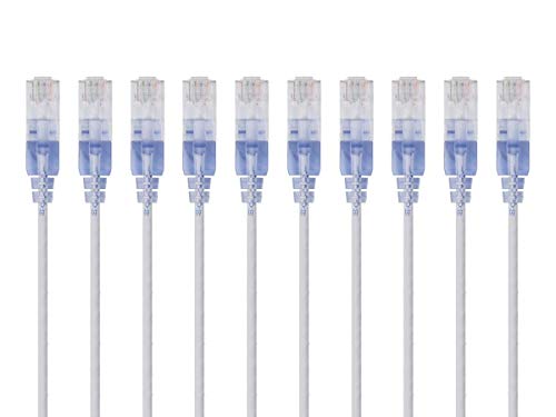 Monoprice Cat6A Ethernet Patch Cable - Snagless RJ45, 550Mhz, 10G, UTP, Pure Bare Copper Wire, 30AWG, 10-Pack, 14 Feet, Gray - SlimRun Series