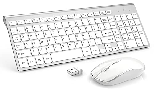 Wireless Keyboard and Mouse,J JOYACCESS USB Slim Wireless Keyboard Mouse with Numeric Keypad Compatible with iMac Mac PC Laptop Tablet Computer Windows -Silver White