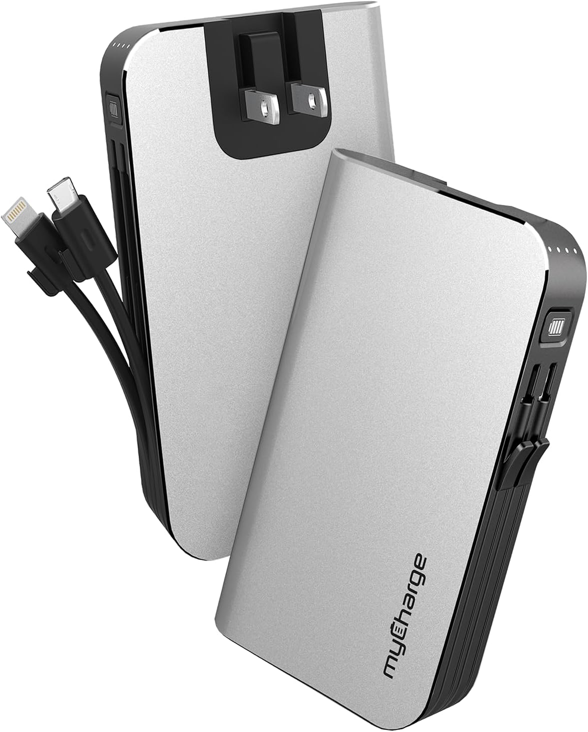 myCharge Portable Charger with Wall Plug 10050mAh Fast Charging Power Bank with Built-in Cables (Lightning + Micro USB)
