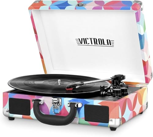 Victrola Journey Bluetooth Portable Suitcase Record Player with Built-in Speakers, 3 Speed Vinyl Record Player, RCA Out, Headphone Jack (GEO)