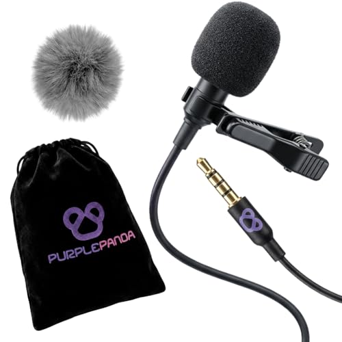 Purple Panda Lavalier Microphone Kit  Clip-On Lapel Mic for Motovlog, Creators & Vlogging  GoPro, DJI & Insta360 Action Cameras, iPhone, Android, iPad, DSLR, Zoom/Tascam, PS5  Omnidirectional