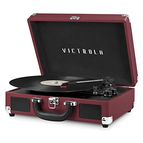Victrola Journey Bluetooth Portable Suitcase Record Player with Built-in Speakers, 3 Speed Vinyl Record Player, RCA Out, Headphone Jack (Marsala)