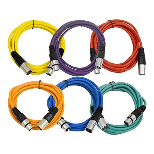 Seismic Audio SAXLX-10BGORYP - 6 Pack of Multiple Colors 10 Foot XLR Patch Cables XLR Male to Female Patch Cords