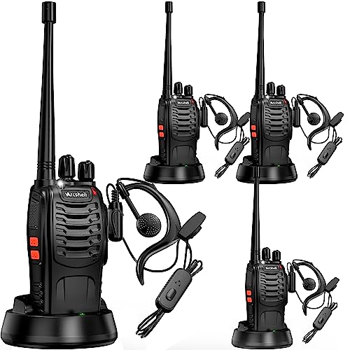 Rechargeable Long Range Two-Way Radios with Earpiece 4 Pack Arcshell AR-5 Walkie Talkies Li-ion Battery and Charger Included