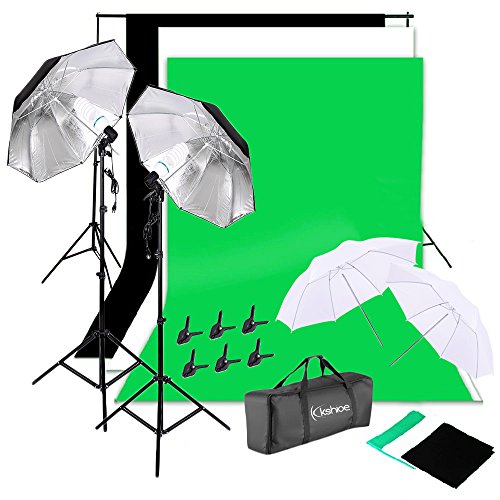 Background Support System, Green Screen Kit, 1350W 5500K Umbrella Continuous Lighting Kit for Photo Studio Product, Portrait and Video Shoot Photography