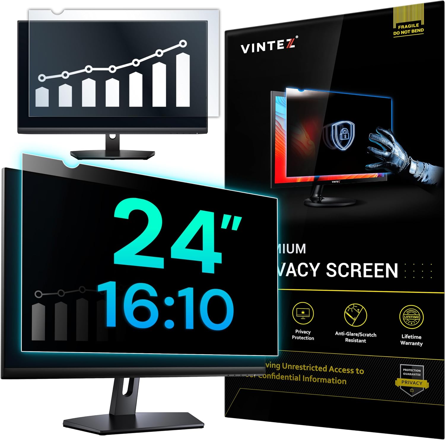VINTEZ 24 Inch 16:10 Privacy Screen for Computer Monitor and Laptop - Anti Glare Protector Film Blue Light Filter Eye Protection - Computer Screen Privacy Shield, [1 Pack]