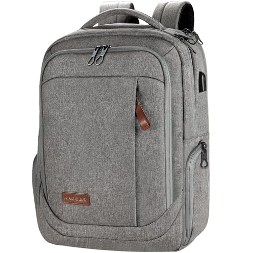 KROSER Laptop Backpack Large Computer Backpack Fits up to 17.3 Inch Laptop with USB Charging Port Water-Repellent Casual Daypack for Travel/Business/College/Women/Men-Grey