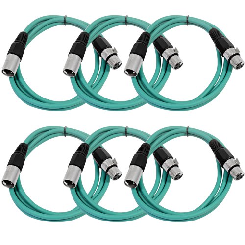 Seismic Audio - SAXLX-6-6 Pack of 6' Green XLR Male to XLR Female Patch Cables - Balanced - 6 Foot Patch Cords