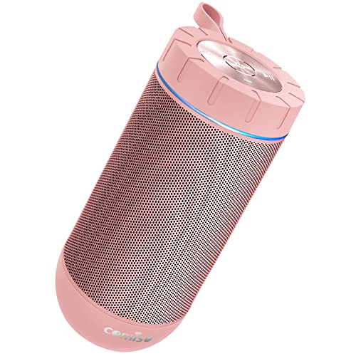 comiso X26 Bluetooth Speaker, IPX4 Waterproof Speakers 360 HD Surround Sound with Punchy Bass, Wireless Dual Pairing, 24H Playtime, Portable Speaker for Shower, Home, Outdoor, Camping, Beach - Pink