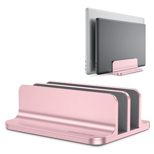 OMOTON [Updated Dock Version] Vertical Laptop Stand, Double Desktop Stand Holder with Adjustable Dock (Up to 17.3 inch), Fits All MacBok/Surface/Samsung/HP/Dell/Chrome Book (Rose Gold)