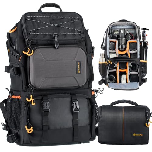 TARION 27L Large Waterproof Camera Backpack - 2 in 1 Professional Camera Bags for Photographers with 15.6" Laptop Compartment & Raincover & Tripod Holder (PB01)