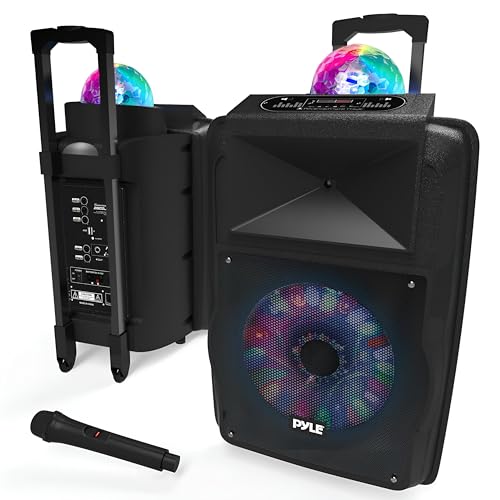 Pyle Wireless Portable PA Speaker System - 700 W Battery Powered Rechargeable Sound Speaker and Microphone Set with Bluetooth MP3 USB Micro SD FM Radio AUX 1/4" DJ lights - For PA / Party