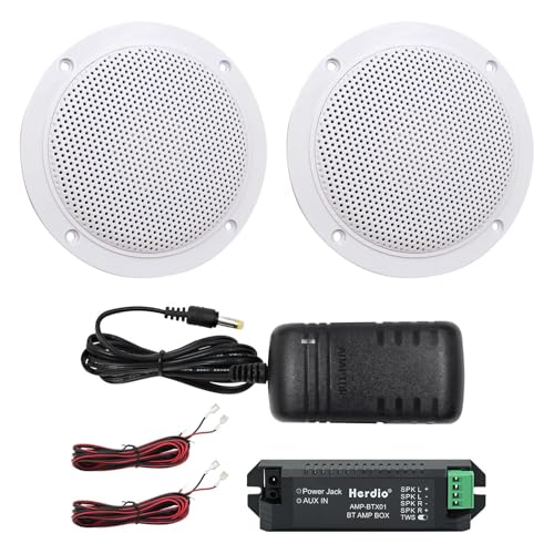 Herdio 4 Inches Waterproof Marine Bluetooth Ceiling Speakers for Bathroom Kitchen Home Outdoor Camper Golf Cart Boat with Flush Mount