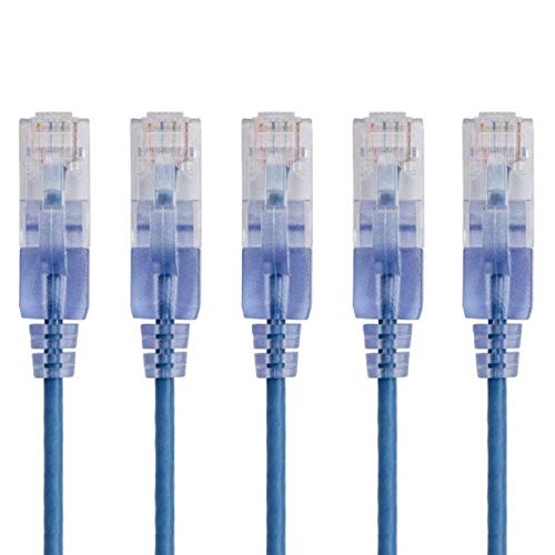Monoprice Cat6A 25ft Blue 5-Pk Patch Cable UTP 30AWG 10G Pure Bare Copper Snagless RJ45 SlimRun Series Ethernet Cable