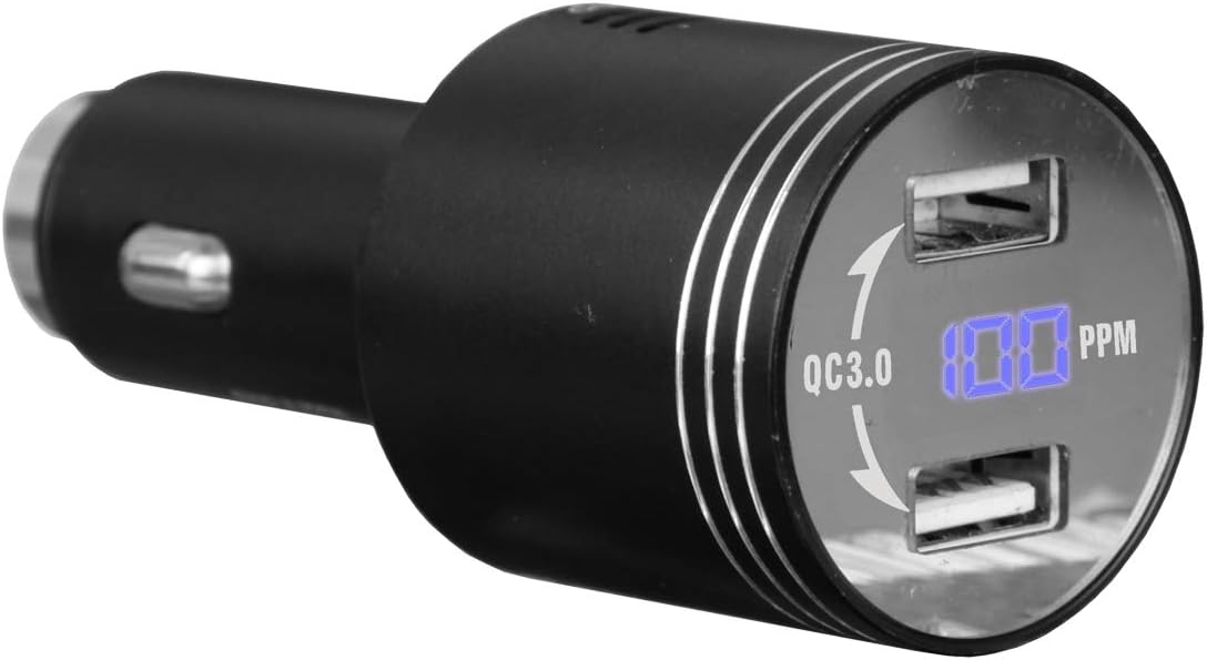 Multi-Function Car Carbon Monoxide Detector, Fast Car Charger, Quick Charge 3.0 Adapter with Dual QC3.0 USB Ports, CO Alarm Detector in Car with LCD Digital Display(Black)