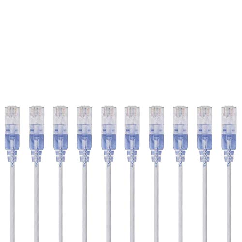 Monoprice Cat6A 25ft White 10-Pk Patch Cable UTP 30AWG 10G Pure Bare Copper Snagless RJ45 SlimRun Series Ethernet Cable
