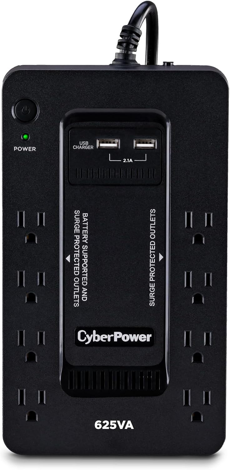 CyberPower ST625U Standby UPS Battery Backup and Surge Protector, 625VA/360W, 8 Outlets, 2 USB Charging Ports, Compact, UL Certified