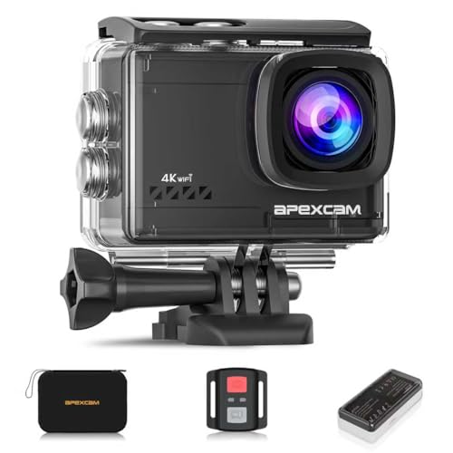 Apexcam Action Camera 4K Sports Cameras 20MP 40M 170Wide-Angle WiFi Waterproof Underwater Camera with 2.4G Remote Control 2 Batteries 2.0'' LCD Ultra HD Cameras with Mounting Accessories Kit