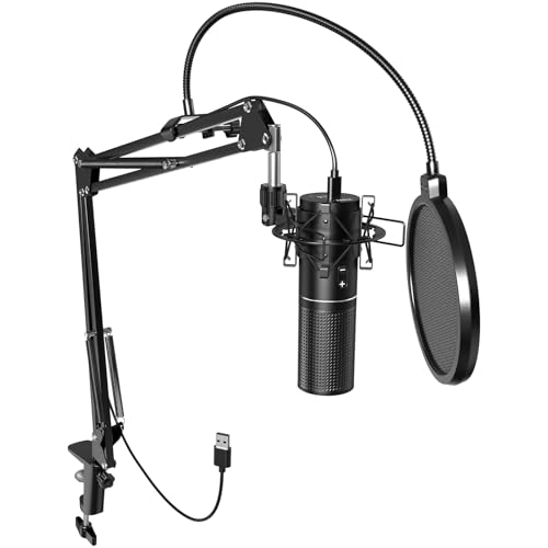 TONOR USB Podcast Microphone, Gaming PC Studio Streaming Mic Kit for PS4/5/Discord/Twitch Gamer, Recording Condenser Equipment Cardioid Microfono for Singing, YouTube, with Adjustable Arm Stand