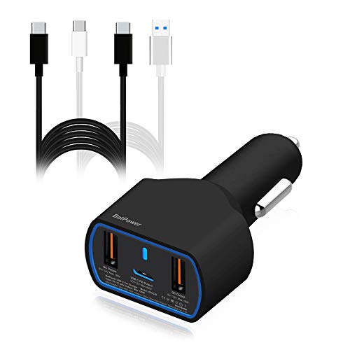 BatPower High Power Delivery 120W PD Laptop Car Charger Compatible with New Surface Book 3 2 Laptop 4 3 Pro 8 X 7 USB-C HP Razer Dell Notebook Vehicle Charger DC 12v-24v auto Power Supply Dual USB QC