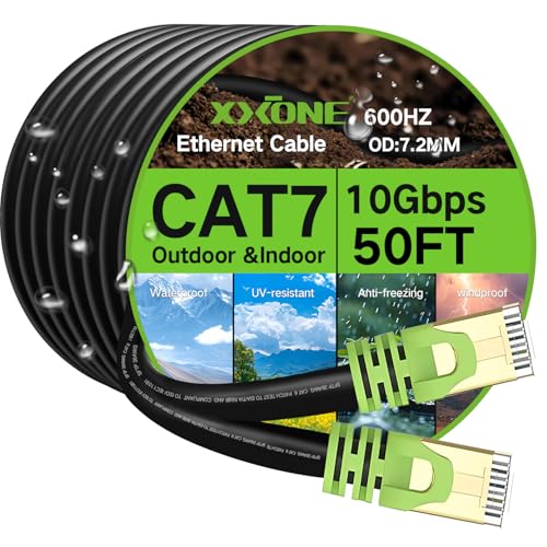 Outdoor Cat 7 Ethernet Cable 130ft, 26AWG Heavy-Duty Cat7 Networking Cord Patch Cable RJ45 Transmission Speed 10GbpsTransmission Bandwidth 600Mhz LAN Wire Cable SFTP Waterproof Direct Burial (130FT)