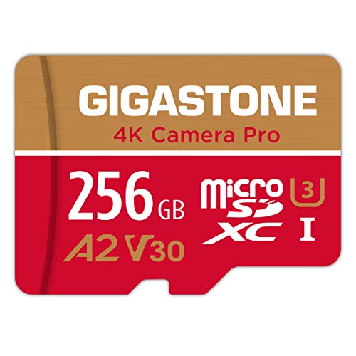 5-Years Data Recovery GIGASTONE 256GB Micro SD Card, 4K Camera Pro, A2 V30 for Smartphone, Gopro, Action Cams, 4K UHD Video, Nintendo-Switch Compatible, Up to 100MB/s, UHS-I U3 C10 with Adapter