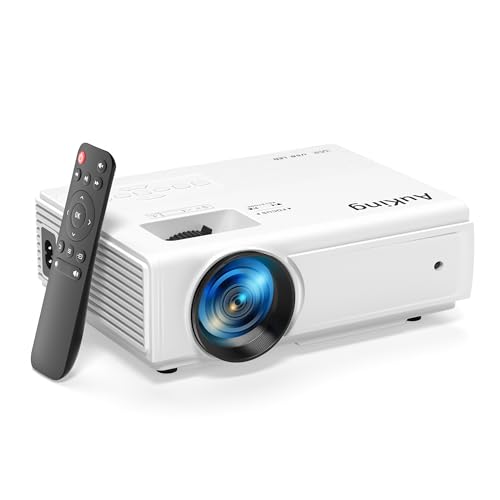 AuKing Projector, 2025 Upgraded Mini Projector, Full HD 1080P Home Theater Video Projector, Compatible with HDMI/USB/AV/Smartphone/TV Box/Laptop