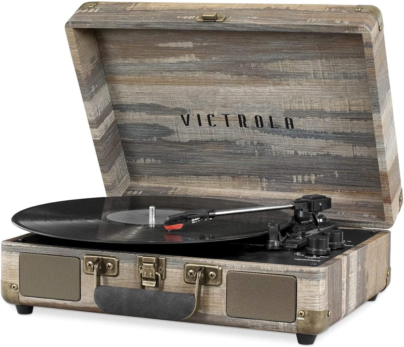 Victrola Journey Bluetooth Portable Suitcase Record Player  with Built-in Speakers, 3 Speed Vinyl Record Player, RCA Out, Headphone Jack (Farmhouse)