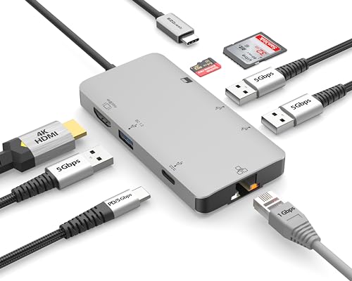EZQuest USB C Hub Docking Station 8 in 1 with 4K HDMI, 1 Gbit Ethernet, 3 USB A 3.0 Ports, 1 USB-C PD/Data, SD/Micro SD for Work and Travel, Compatible with MacBook/Dell/HP/Lenovo/Laptops
