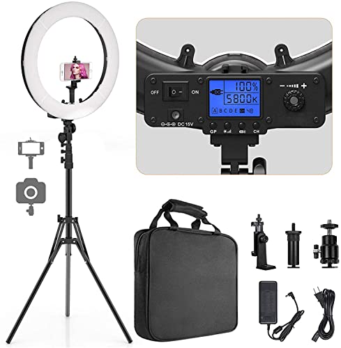 Pixel Ring Light, 19" Bi-Color LCD Display Ring Light with Stand, 55W 3000-5800K CRI97 Light Ring for Vlogging Selfie-Portrait Live Stream Video Photography Shooting