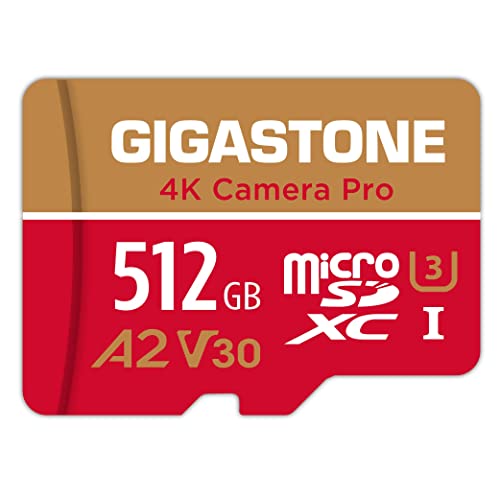 5-Years Data Recovery GIGASTONE 512GB Micro SD Card, 4K Camera Pro, A2 V30 for Smartphone, Gopro, Action Cams, 4K UHD Video Recording, R/W up to 150/120 MB/s, UHS-I U3 C10 Class 10 with Adapter