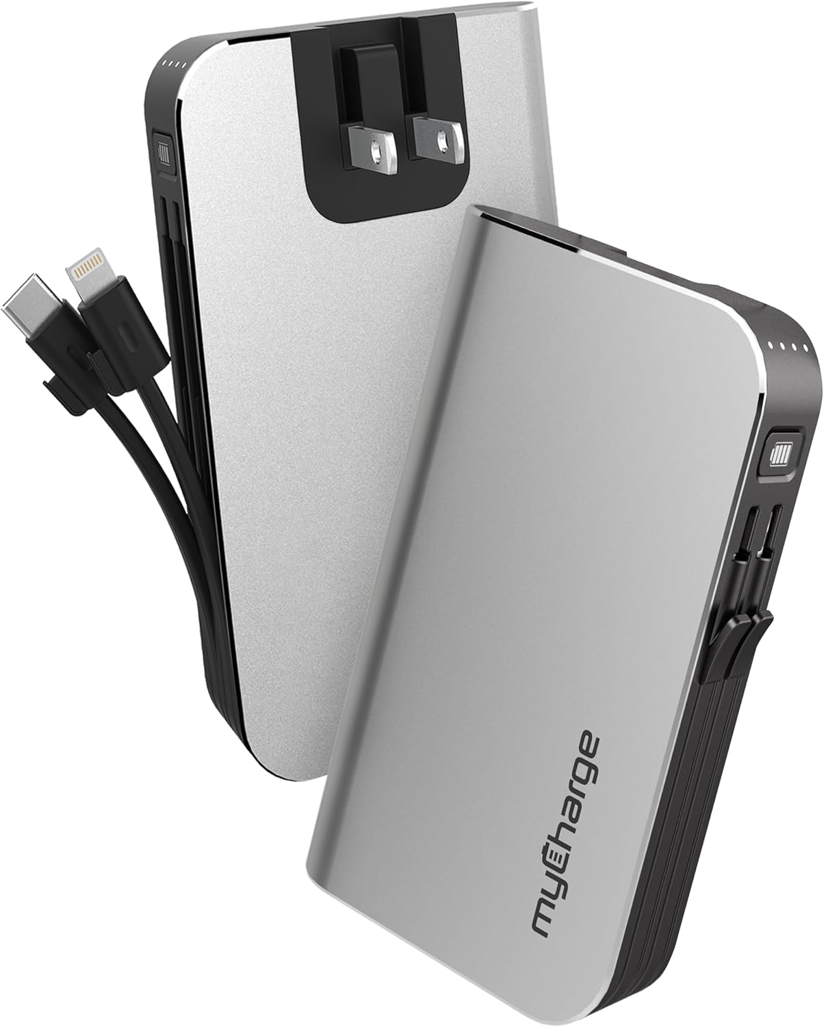 myCharge Portable Charger with Wall Plug  10050mAh Fast Charger  Power Bank for iPhone, Samsung, Android & More - External Battery Pack Portable Charger with Built-in Cables (Lightning + USB-C)