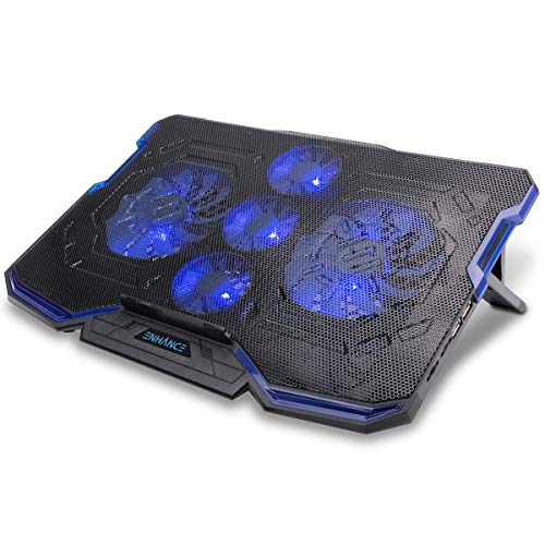 ENHANCE Cryogen Gaming Laptop Cooling Pad - Fits up to 17 inch Computer - Adjustable Laptop Cooling Stand with 5 Ultra Quiet Cooler Fans, 2 USB Ports and LED Lighting - Slim Portable Design 2500 RPM