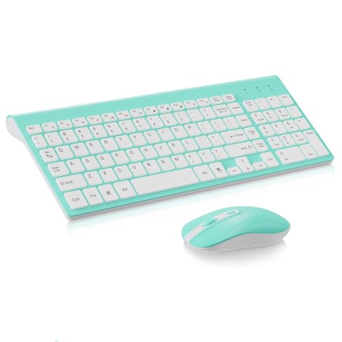 cimetech Wireless Keyboard and Mouse Combo, Compact Full Size Wireless Keyboard and Mouse Set 2.4G Ultra-Thin Sleek Design for Windows, Computer, Desktop, PC, Notebook, Laptop - Blue