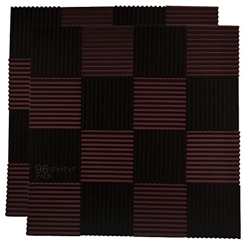 96 Pack Burgundy/Black Absorb the echo Acoustic Foam Panel Wedge Studio Soundproofing Wall Tiles 12" X 12" X 1"