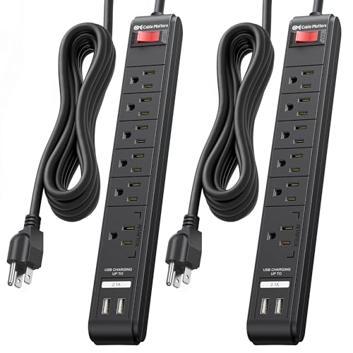 [ETL Listed] Cable Matters 2-Pack 6-Outlet Surge Protector Power Strip with USB Ports - 12ft, Long Extension Cord, Surge Protector with USB Ports, Black