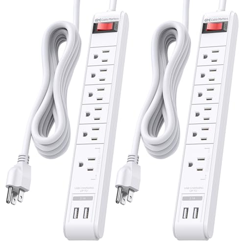 [ETL Listed] Cable Matters 2-Pack 6-Outlet Surge Protector Power Strip with USB Ports - 12ft, Long Extension Cord, Surge Protector with USB Ports, White