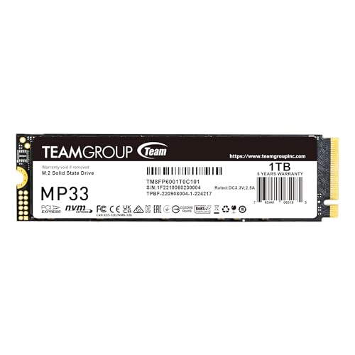 TEAMGROUP MP33 1TB SLC Cache 3D NAND TLC NVMe 1.3 PCIe Gen3x4 M.2 2280 Internal SSD R/W Speed up to 1800/1500 MB/s Laptop & PC Desktop TM8FP6001T0C101