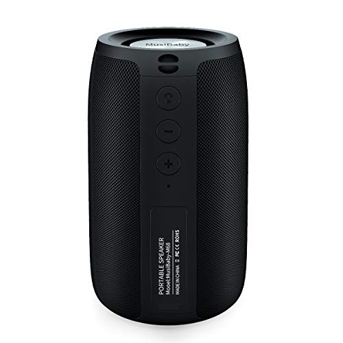 MusiBaby M68 Portable Bluetooth Speakers  Wireless, Waterproof, Dual Pairing, Deep Bass, Small & Loud with 24H+ Playtime  Outdoor Travel, Beach, Camping, Party, Gifts for Men Women (Black)