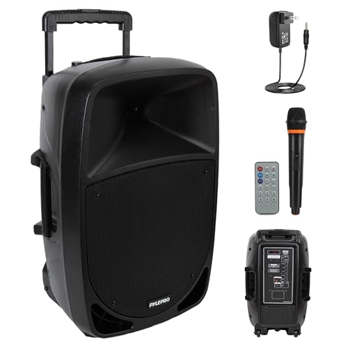 Pyle 1200W Portable Bluetooth PA Speaker - 12 Subwoofer, LED Battery Indicator Lights W/Built-In Rechargeable Battery, MP3/USB/SD Card Reader, and UHF Wireless Microphone - Pyle PSBT125A,Black